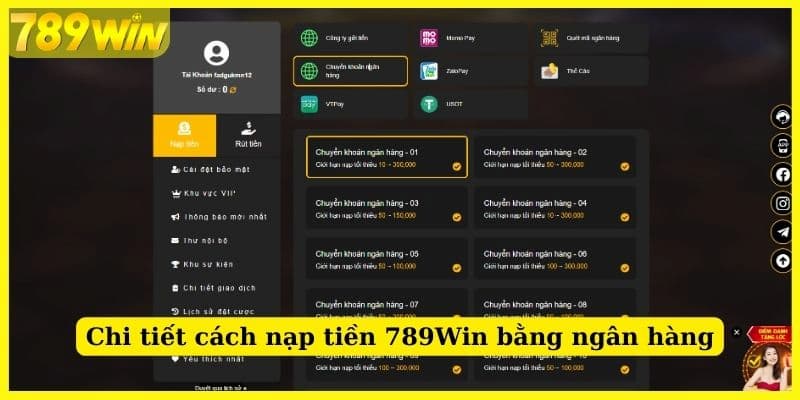 Quy trình thực hiện nạp tiền 789win dễ dàng